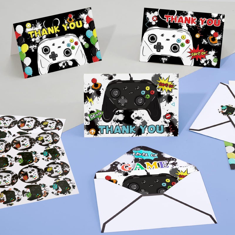 WERNNSAI Video Game Thank You Cards - 24 PCS Kids Thank You Cards with Envelopes Stickers Video Game Birthday Decorations Fill in Blank Notes for Kids Birthday Baby Shower 4'' X 6'' - Image 4